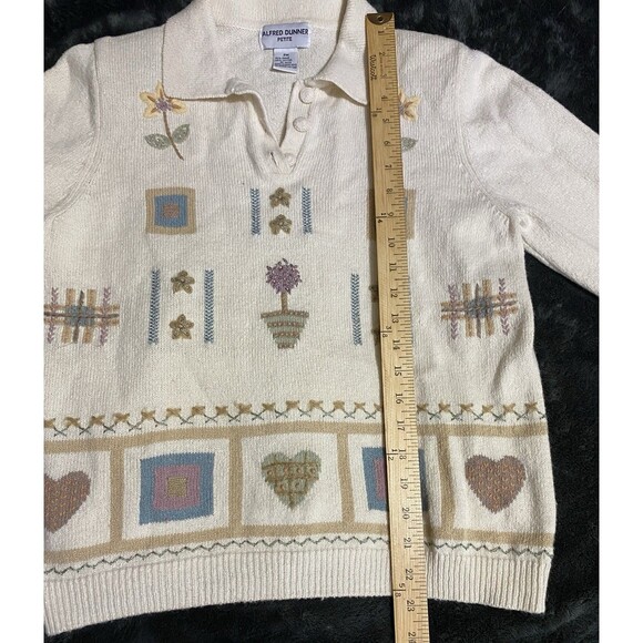 Alfred Dunner Petite PM Sweater Vintage Embroidered Floral Beaded White Cotton - Picture 10 of 13